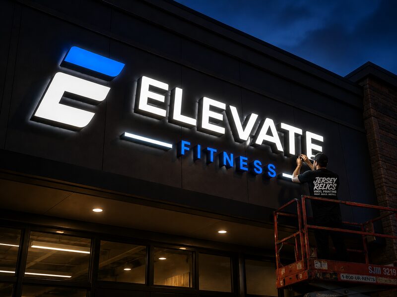Illuminated storefront sign install